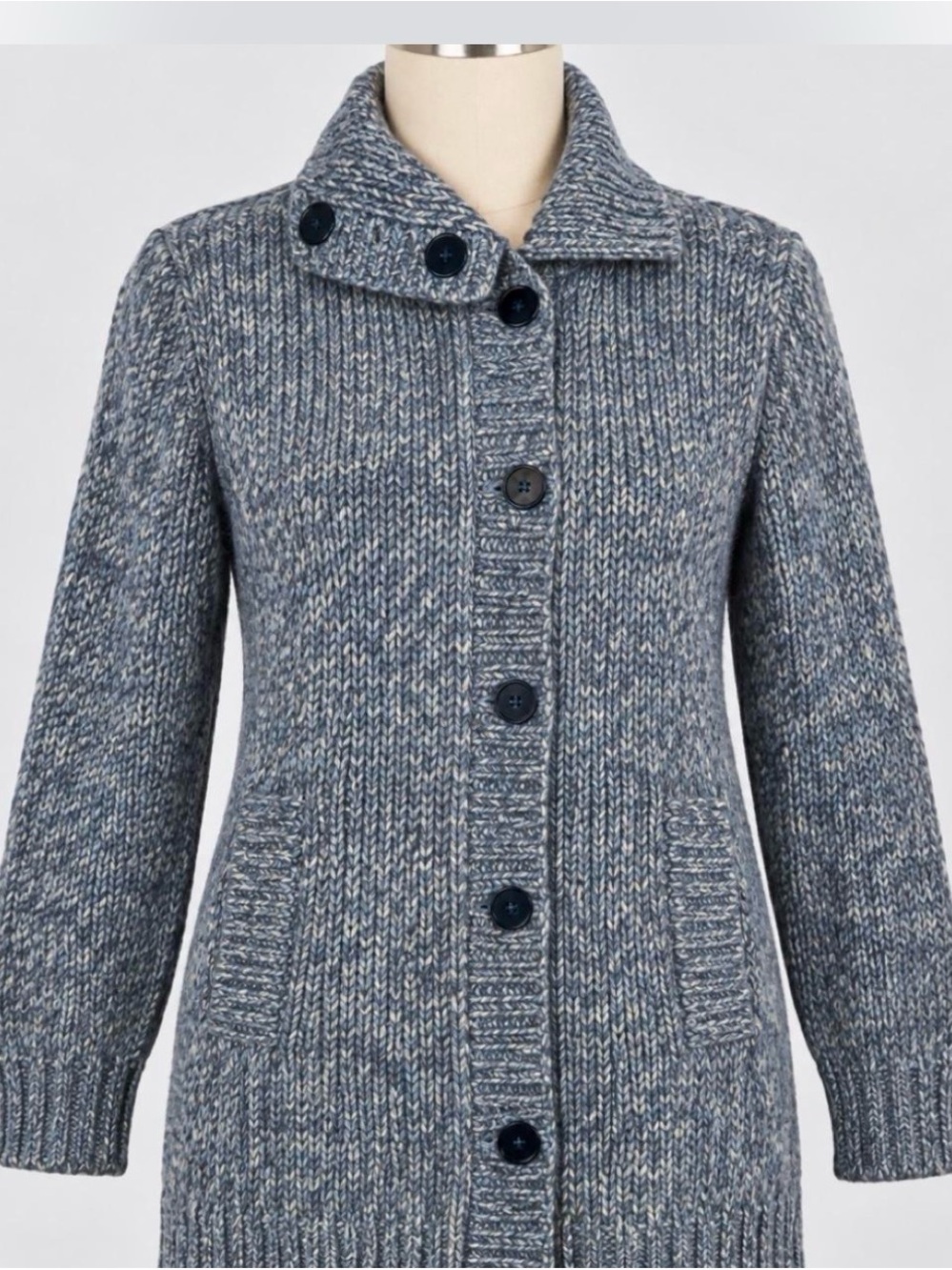 Talbots Blue-Gray Knit Button Front Pea Coat